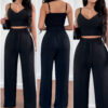 Women's Solid Color Slim Elastic Pleated Two-Piece Suit - Image 2