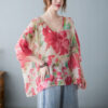 Women's Plus Size Floral Blouse – Petal Sleeve, Retro Red Flower Print, Pullover Top - Image 4