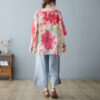 Women's Plus Size Floral Blouse – Petal Sleeve, Retro Red Flower Print, Pullover Top - Image 3