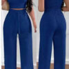 Women's Solid Color Slim Elastic Pleated Two-Piece Suit - Image 3